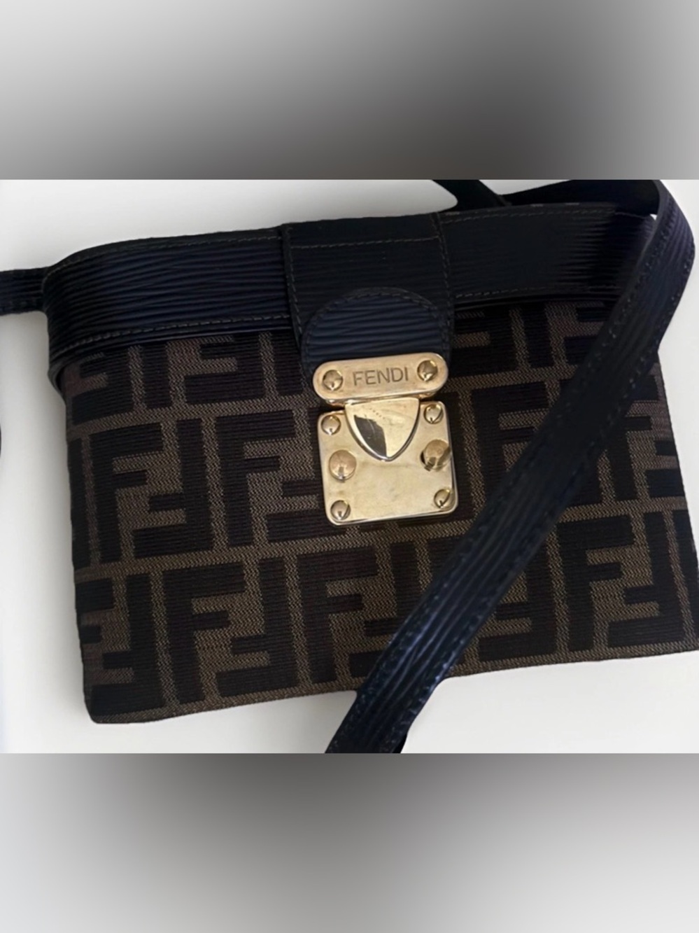 Fendi Zucca Canvas/Leather 2 way Vanity Bag Brown/Black Top Handle COA Dust Bag - Picture 15 of 15